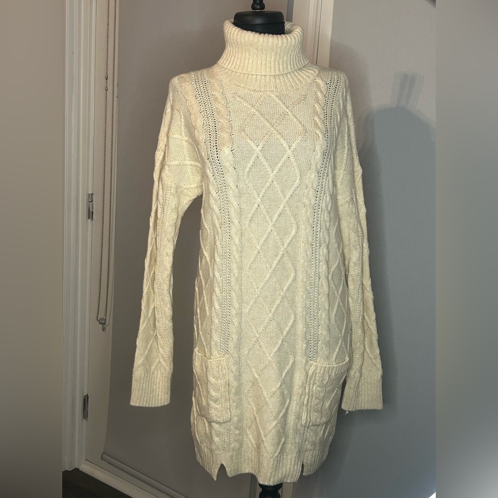 Women's Cream Cable Knit Sweater dress